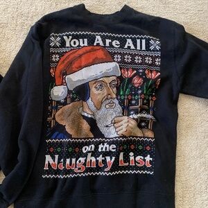 John Calvin all on the naughty list sweater